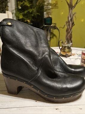 UGG Black Leather Studded Clog Booties